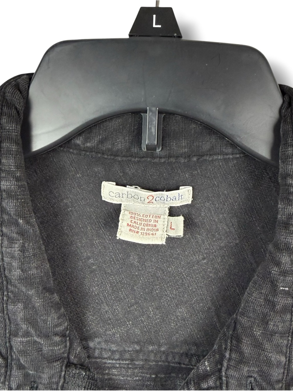 Carbon 2 Cobalt Men’s Long Sleeve Shirt Large Black 100% Cotton Button Up Faded - Picture 3 of 9